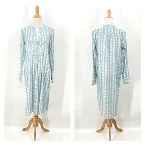 LAYLA BROOKLYN Rabia Midi Dress Womens S Blue Floral Printed Cotton Long Sleeve